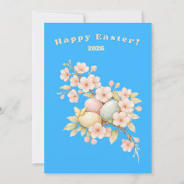 Tarjeta Festiva Feliz Pascua Floral Elegante Flor de Cerezo Pastel