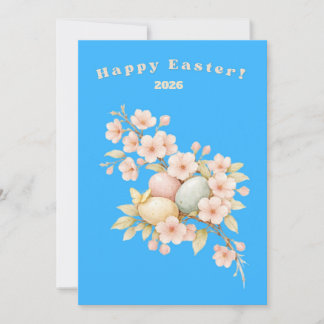 Tarjeta Festiva Feliz Pascua Floral Elegante Flor de Cerezo Pastel