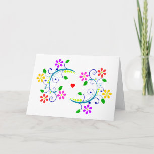 Tarjeta Festiva Feliz Pascua, Floral, Swirls y Corazón