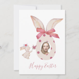 Tarjeta Festiva feliz pascua foto pastel rosa