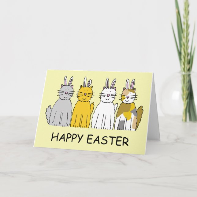 Tarjeta Festiva Feliz Pascua, gatos Personalizados vestidos como c (Anverso)