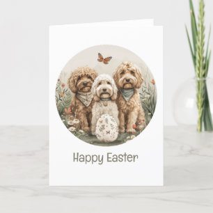 Tarjeta Festiva Feliz Pascua Goldendoodle Dogs