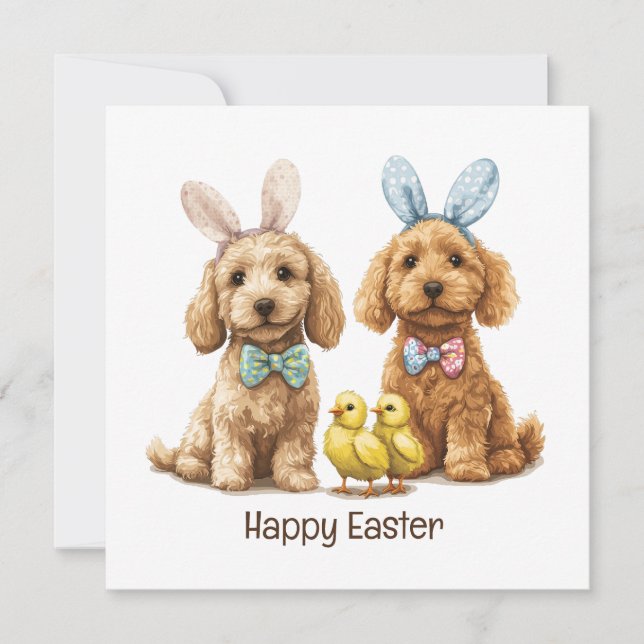 Tarjeta Festiva Feliz Pascua Goldendoodle Dogs (Anverso)