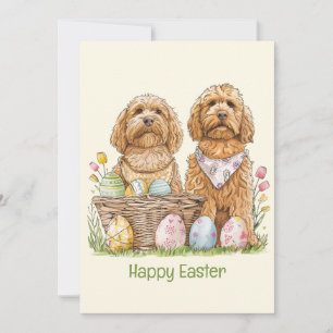 Tarjeta Festiva Feliz Pascua Goldendoodle Dogs