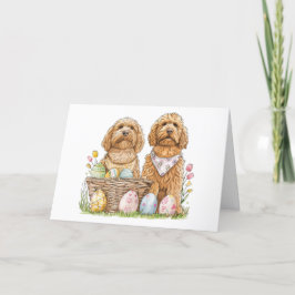 Tarjeta Festiva Feliz Pascua Goldendoodle Dogs
