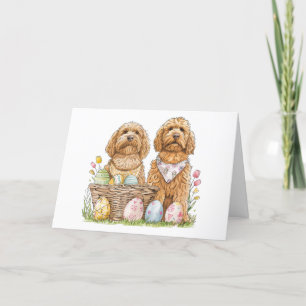Tarjeta Festiva Feliz Pascua Goldendoodle Dogs