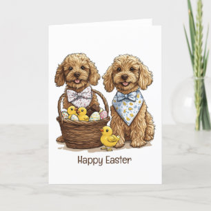 Tarjeta Festiva Feliz Pascua Goldendoodle Perro Cesta de Pascua