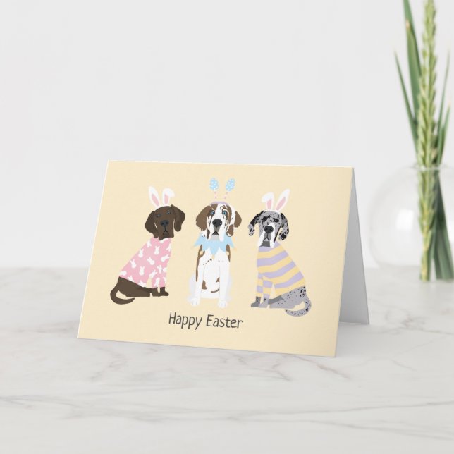 Tarjeta Festiva Feliz Pascua, grandes perros daneses (Anverso)