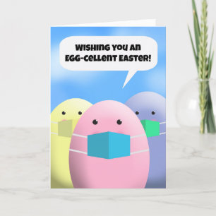 Tarjeta Festiva Feliz Pascua hablando huevos en las máscaras de Co