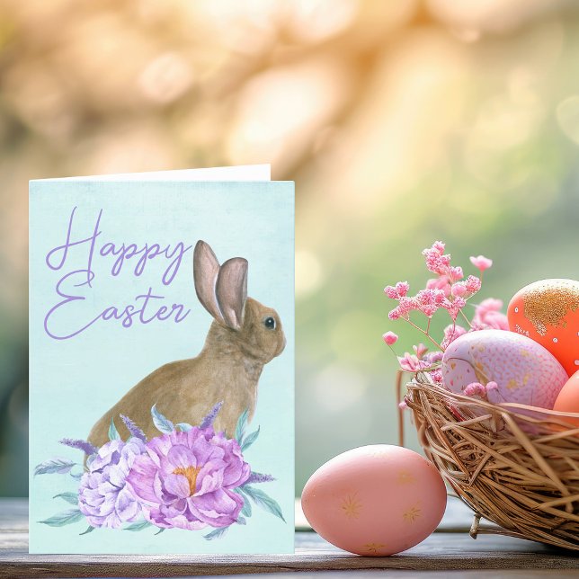 Tarjeta Festiva Feliz Pascua Hermoso Conejo Pastel Floral (Subido por el creador)