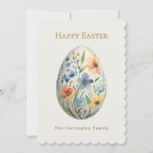 Tarjeta Festiva Feliz Pascua Huevo Floral Elegante Personalizado