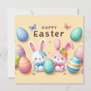 Tarjeta Festiva Feliz Pascua - Huevos de Conejo en Colores Pastel