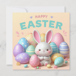 Tarjeta Festiva Feliz Pascua - Huevos de conejo en colores pastel