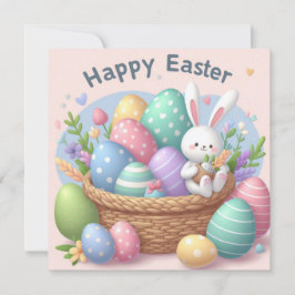 Tarjeta Festiva Feliz Pascua - Huevos de conejo en colores pastel