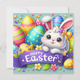 Tarjeta Festiva Feliz Pascua - Huevos de Conejo en Colores Pastel
