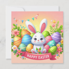 Tarjeta Festiva Feliz Pascua - Huevos de conejo en colores pastel