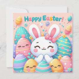 Tarjeta Festiva Feliz Pascua - Huevos de Conejo en Colores Pastel