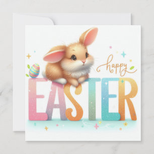 Tarjeta Festiva Feliz Pascua Letras Brillantes