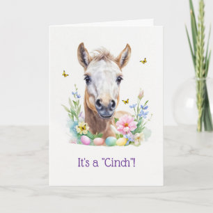 Tarjeta Festiva Feliz Pascua Lindo Potro Poni Caballo con Flores