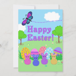 Tarjeta Festiva ¡Feliz Pascua! Los huevos y los conejillos se ven
