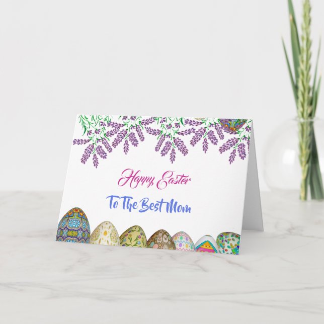 Tarjeta Festiva Feliz Pascua Mamá Morado Lilac Personalizado de Hu (Anverso)