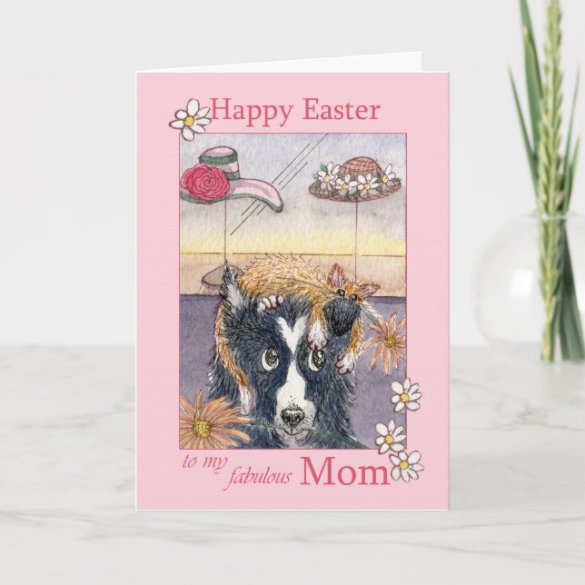 Tarjeta Festiva Feliz Pascua Mamá, perro collie fronterizo en bonn (Anverso)