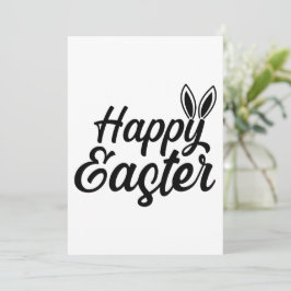 Tarjeta Festiva Feliz Pascua, Orejas de Conejo en Texto Negro