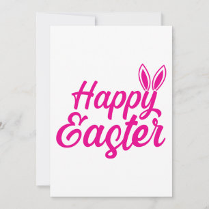Tarjeta Festiva Feliz Pascua, Orejas De Conejo En Texto Rosa