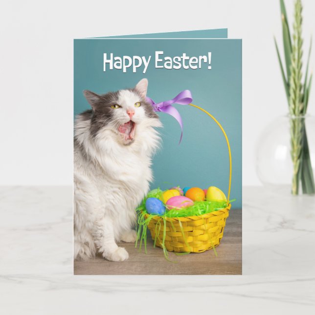 Tarjeta Festiva Feliz Pascua Para Cualquier Gato Con Cara De Licen (Anverso)