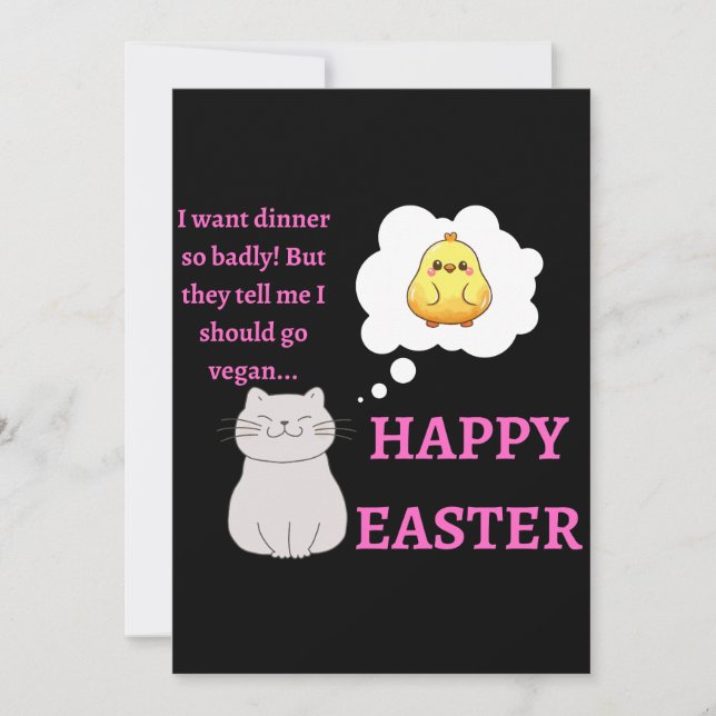 Tarjeta Festiva Feliz Pascua para los amantes del gato y los veget (Anverso)