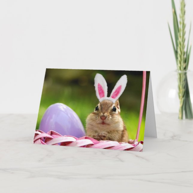 Tarjeta Festiva Feliz Pascua Pequeña Chipmunk (Anverso)
