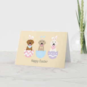Tarjeta Festiva Feliz Pascua Perros Retriever Dorados