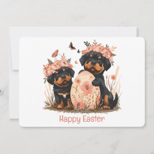 Tarjeta Festiva Feliz Pascua Perros Rottweiler