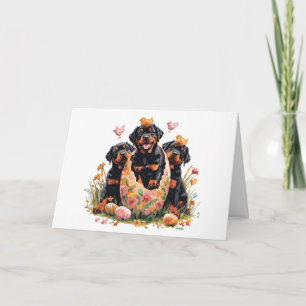 Tarjeta Festiva Feliz Pascua Perros Rottweiler