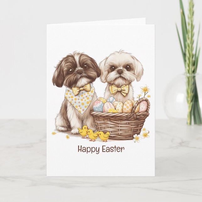 Tarjeta Festiva Feliz Pascua Perros Shih Tzu (Anverso)