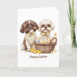 Tarjeta Festiva Feliz Pascua Perros Shih Tzu