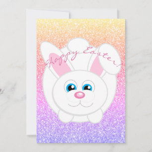 Tarjeta Festiva Feliz Pascua Personalizado Bunny Rainbow Purpurina