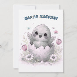 Tarjeta Festiva Feliz Pascua Pollito Adorable Rompiendo el Huevo d