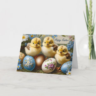 Tarjeta Festiva Feliz Pascua Pollo de Pascua con Huevos Florales