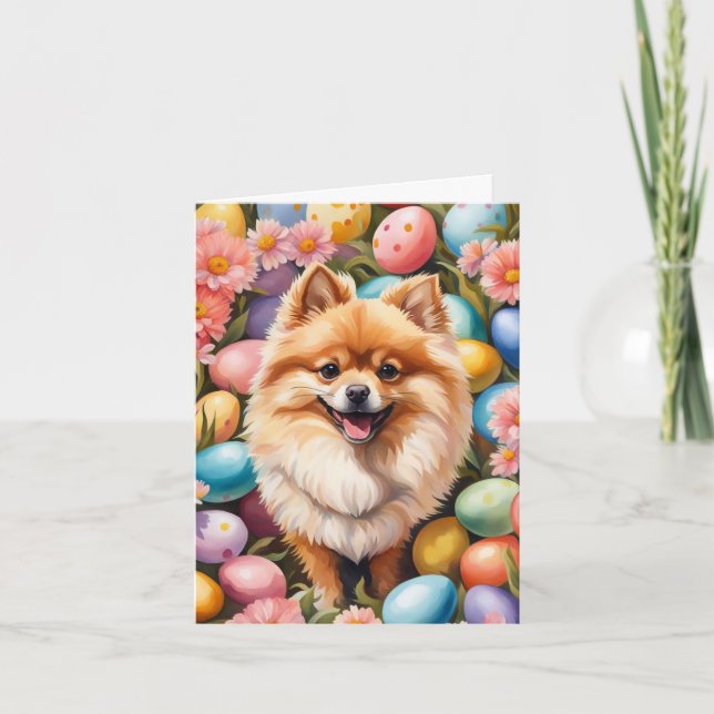 Tarjeta Festiva Feliz Pascua Pomerania (Anverso)