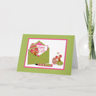 Tarjeta Festiva Feliz Pascua, ratones de compañía, puntos de polka