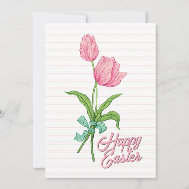 Tarjeta Festiva Feliz Pascua Rosa Tulipano Flor Barras Primavera (Anverso)