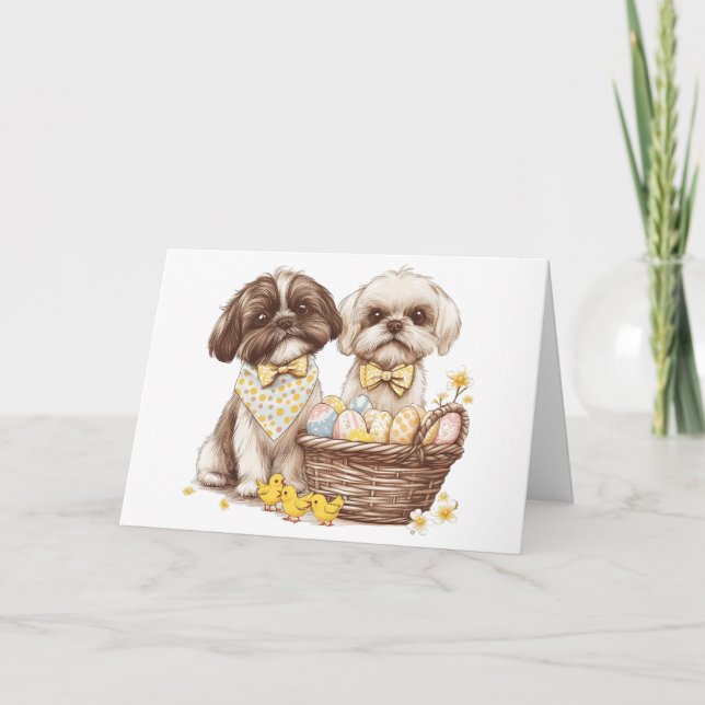 Tarjeta Festiva Feliz Pascua Shih Tzu Dogs (Anverso)