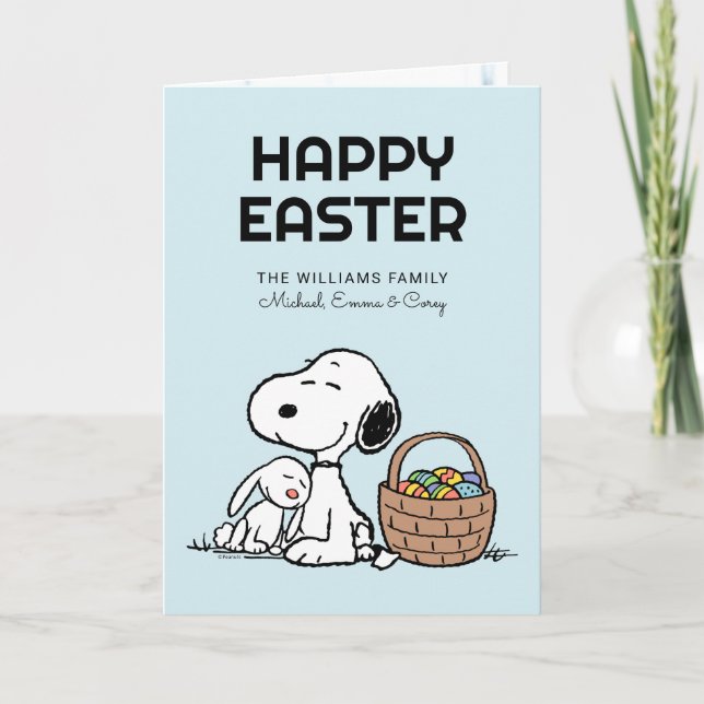 Tarjeta Festiva Feliz Pascua | Snoopy y el conejo de Pascua (Anverso)