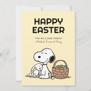 Tarjeta Festiva Feliz Pascua Snoopy y el conejo de Pascua