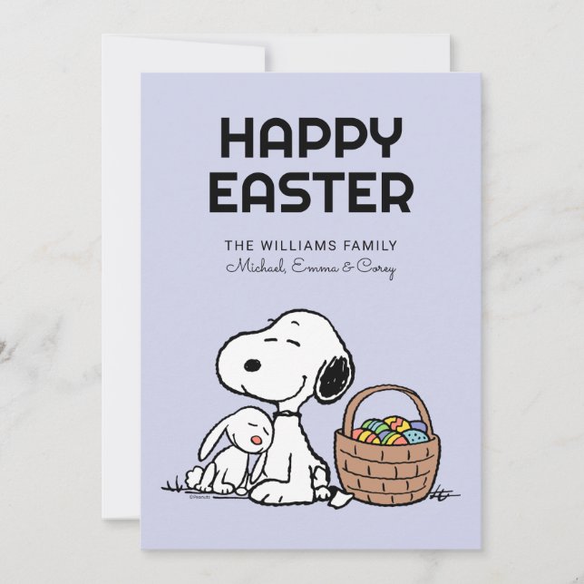 Tarjeta Festiva Feliz Pascua | Snoopy y el conejo de Pascua (Anverso)