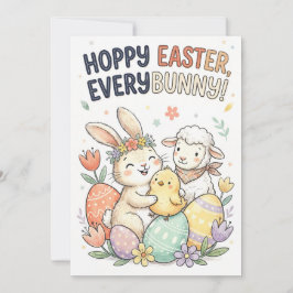Tarjeta Festiva Feliz Pascua, todos los conejitos! - Feliz saludo