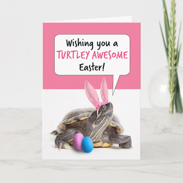 Tarjeta Festiva Feliz Pascua, tortuga dulce de los osos conejitos (Anverso)