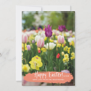 Tarjeta Festiva "Feliz Pascua" Tulip Flower Field Spring Photo