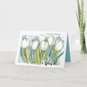 Tarjeta Festiva Feliz Pascua Tulipanes Blancos Flores de Primavera